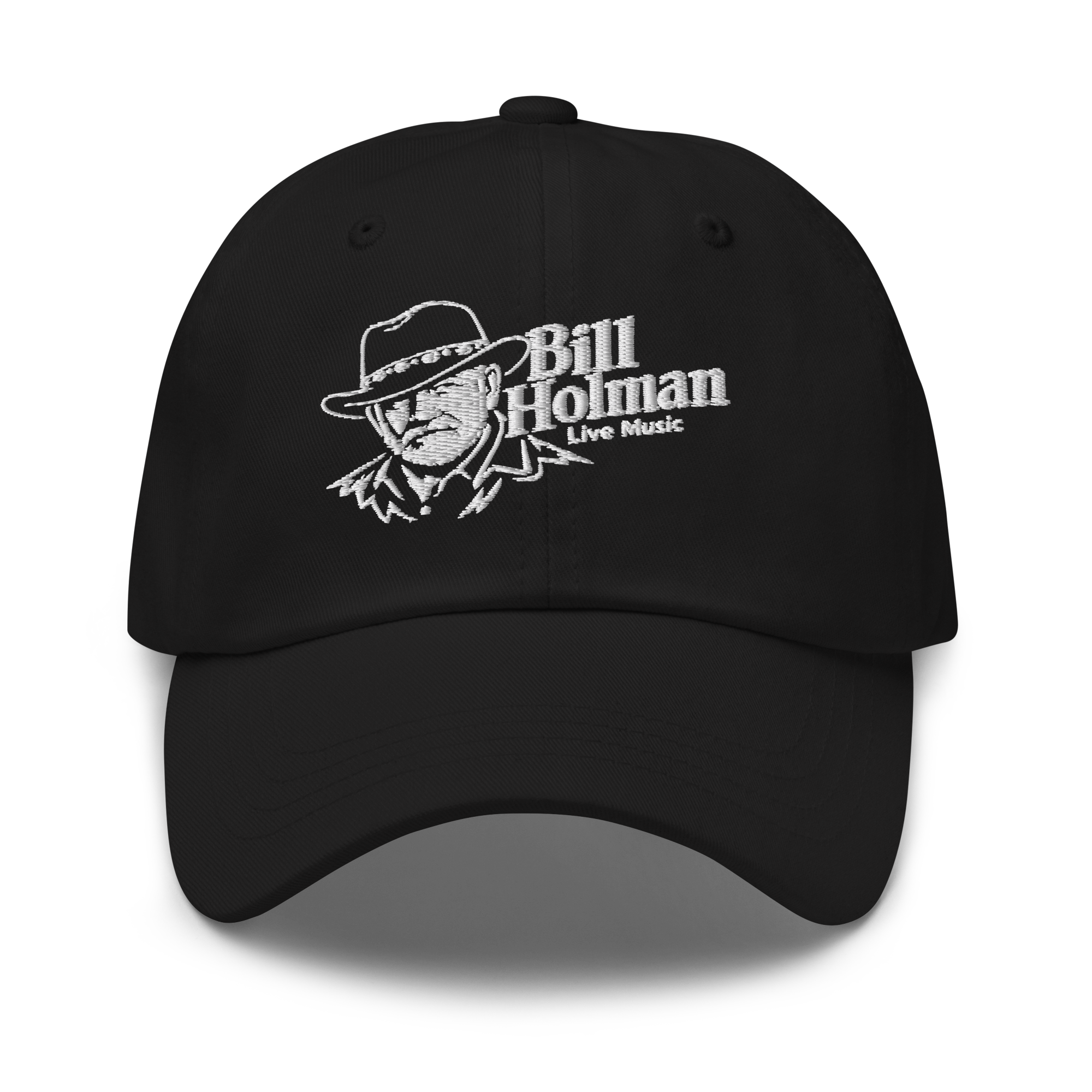 Bill Holman Live Music logo on a black dad hat